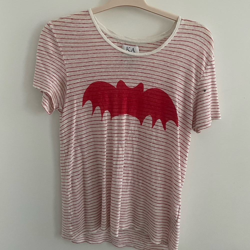 Zoe Karssen Red Logo Linen Striped Tee - Small